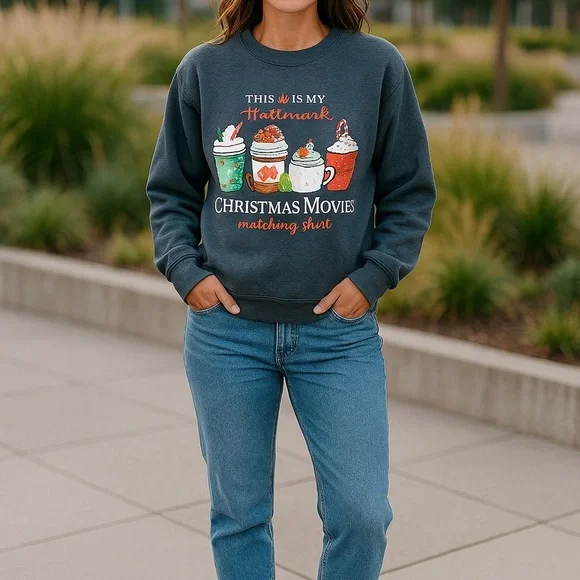 Gildan Gray Crewneck Sweater with Festive Design - Picture 4 of 5